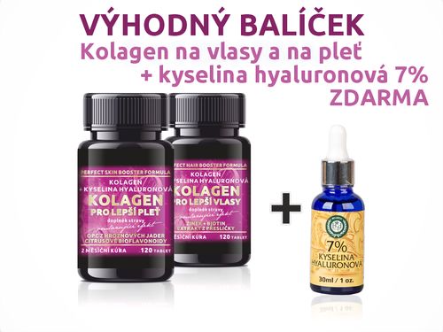 Kolagen pro LEPŠÍ PLEŤ + Kolagen pro LEPŠÍ VLASY + Kyselina hyaluronová 7% ZDARMA