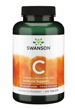 Swanson Vitamin C s postupným uvolňováním + extrakt z šípků, 500 mg s postupným uvolňováním, 250 tablet