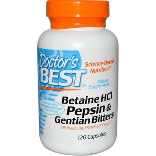 Doctor's Best Betaine HCl + Pepsin & Gentian Bitters (hořec), 120 kapslí