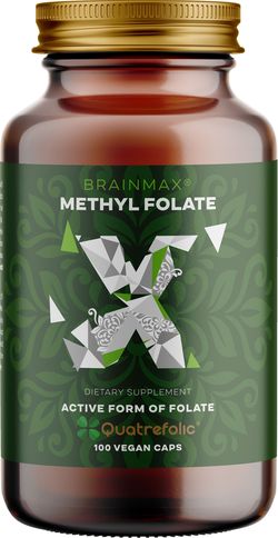 BrainMax Methyl Folate, Kyselina listová v aktivní formě, 400 mcg, 100 rostlinných kapslí Kyselina listová v aktivní formě methylfolát