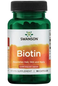 Swanson Biotin, 5000 mcg, 30 kapslí