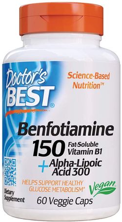 Doctor's Best Benfotiamine with Alpha Lipoic Acid (vitamin B1 s kyselinou lipoovou), 300 mg, 60 rostlinných kapslí