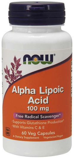 NOW® Foods NOW Alpha Lipoic Acid, Kyselina Alfa Lipoová s vitamínem C & E, 100 mg, 60 rostlinných kapslí