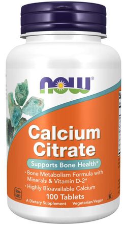 NOW® Foods NOW Calcium Citrate with minerals & Vitamin D-2 (vápník s minerály a vitamínem D2), 100 tablet