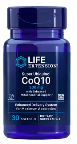 Life Extension Super Ubiquinol CoQ10 with Enhanced Mitochondrial Support, koenzym Q10, 200 mg, 30 kapslí