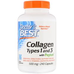 Doctor's Best Doctor’s Best Kolagen, Typ I & III + peptan, 500 mg, 240 kapslí