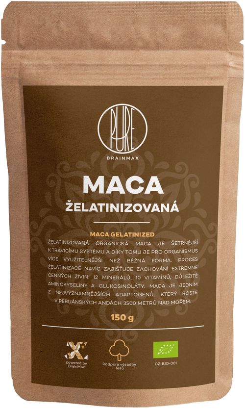 BrainMax Pure Maca želatinovaná BIO prášek, 150 g *CZ-BIO-001 certifikát