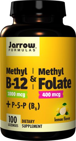 Jarrow Formulas Jarrow Methyl B-12 & Methyl Folate, (Vitamín B12 + Kyselina listová, aktivované formy), 1000 mcg / 400mcg, 100 pastilek