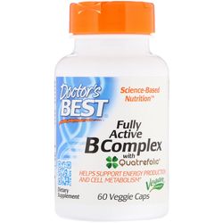 Doctor's Best Full Active B komplex, (Vitamíny B a kyselina listová v aktivovaných formách) 60 rostlinných kapslí Akční cena