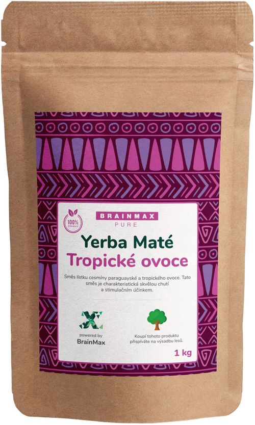 BrainMax Pure Organic Yerba Maté - Tropické ovoce, 1000 g