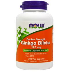 NOW® Foods NOW Ginkgo Biloba Double Strenght, 120 mg, 200 rostlinných kapslí