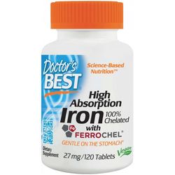 Doctor's Best Doctor’s Best High Absorption Iron (Chelátové Železo), 27 mg, 120 tablet