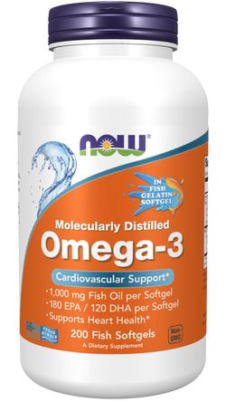 Now® Foods NOW Omega-3, molekulárně destilované, 200 rybích kapslí