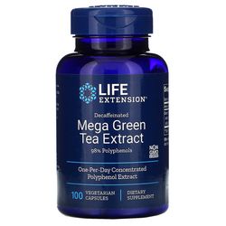 Life Extension Decaffeunated Mega Green Tea Extract, 100 rostlinných kapslí